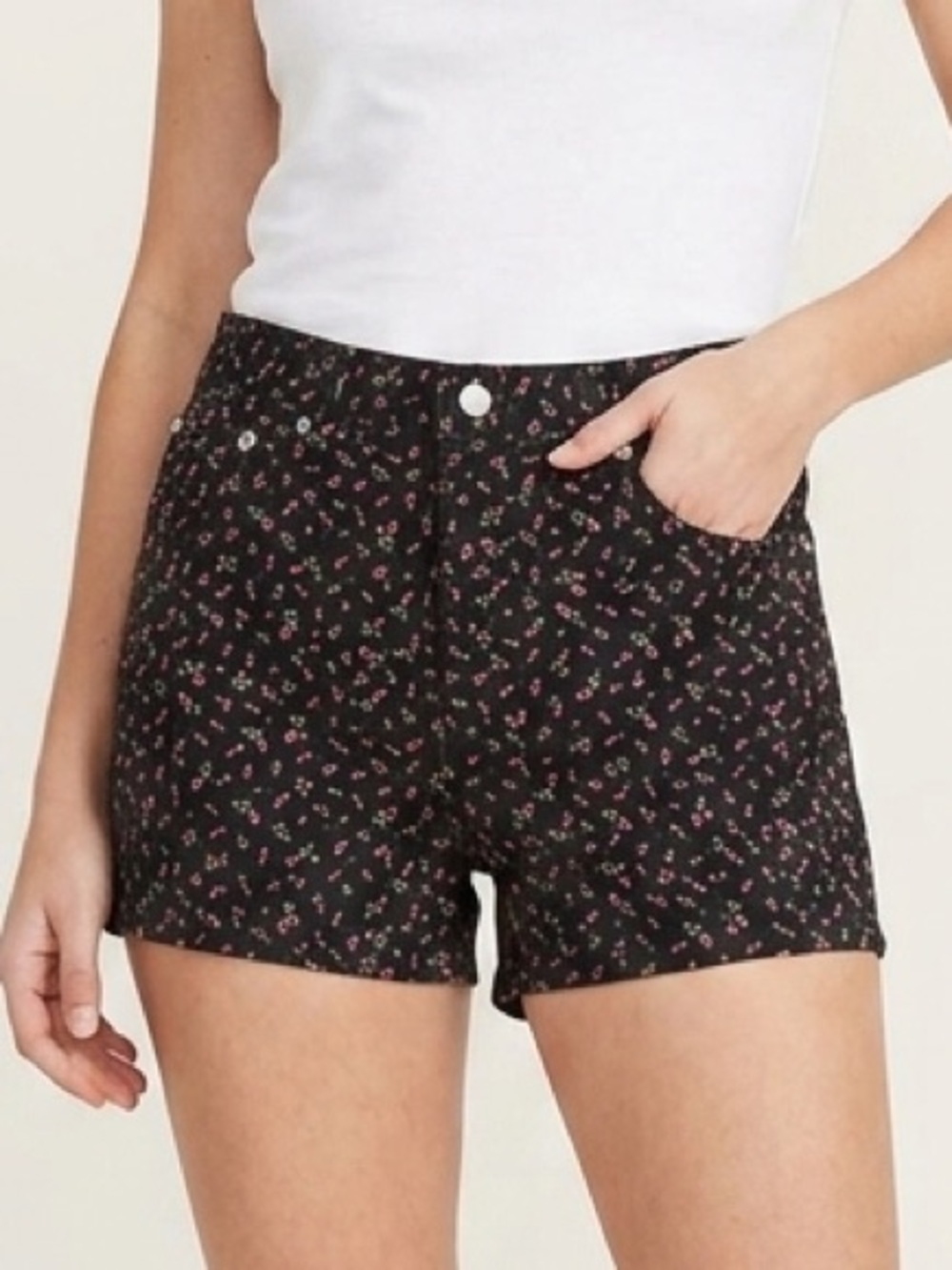 Levi's Black Floral Print Mid Length Jean Shorts